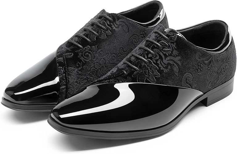 Bruno Marc Men's Dress Tuxedo Shoes Classic Patent Velvet Lace-up Formal Caden Oxford
